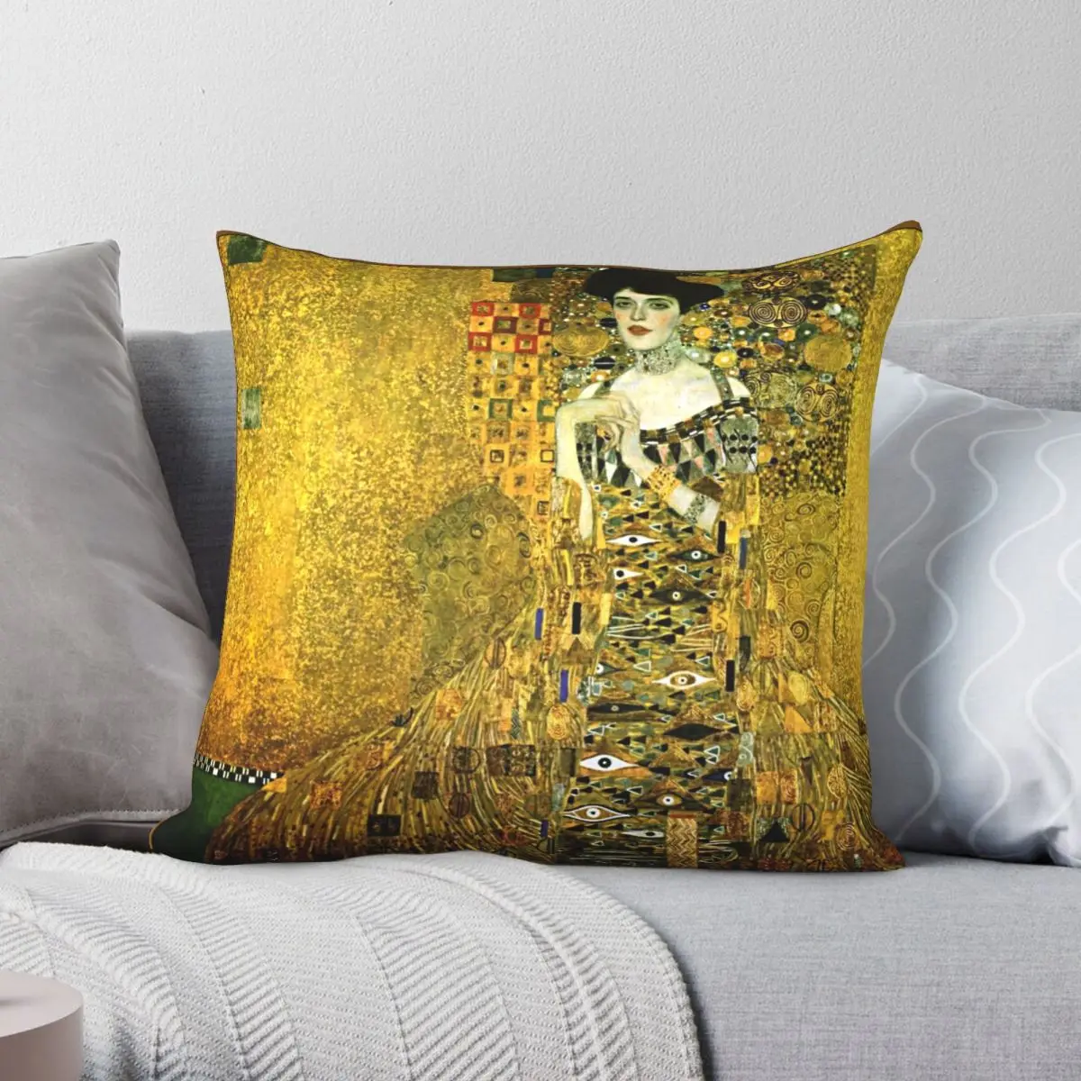 

Gustav Klimt Adele Bloch-Bauer I Square Pillowcase Polyester Linen Velvet Pattern Zip Decor Pillow Case Bed Cushion Case