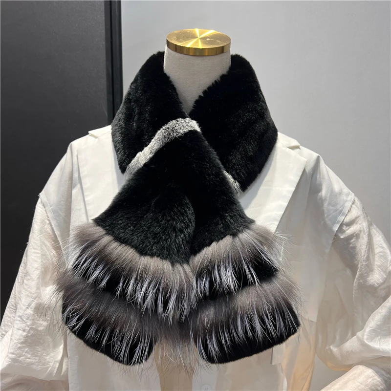 Mode Frauen Winter Echt Rex Kaninchen Pelz Schal Dame Warme Weiche Volle Plätzchen Pelz Wraps Hals Wärmer – Detail 10