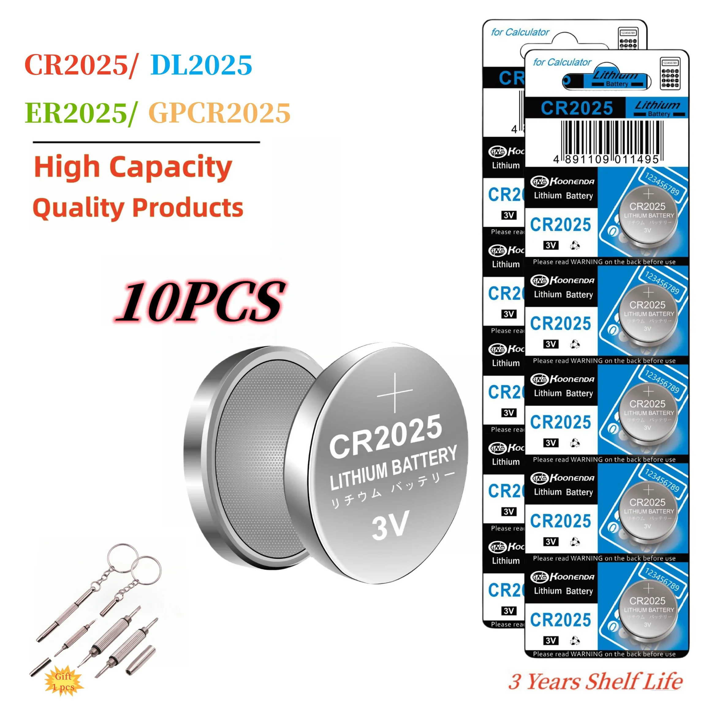 

10PCS CR2025 3V Lithium Coin Cell Battery DL2025 ECR2025 CR 2025 Botton batteries for Key Fob Car Remote Glucose Monitor
