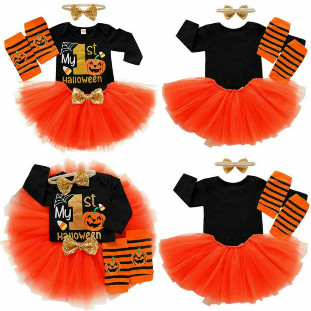 

Pumpkin Print Baby Clothes 1st Halloween Tutu Newborn Dress Costume Letters Tulle Kids Party Outfit Set Baby Girl Kids Newborn