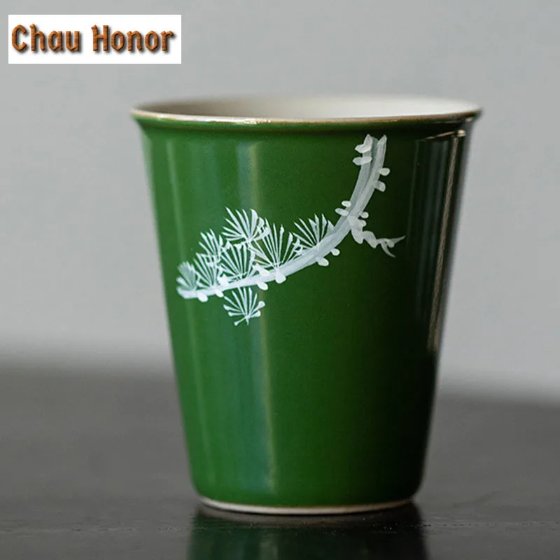 2pc/set Hand Painted Matsukaze Art Ceramic Tea Cup Japanese Emerald Glaze Small Boutique Single Master Cup Kung Fu Teaware 45ml