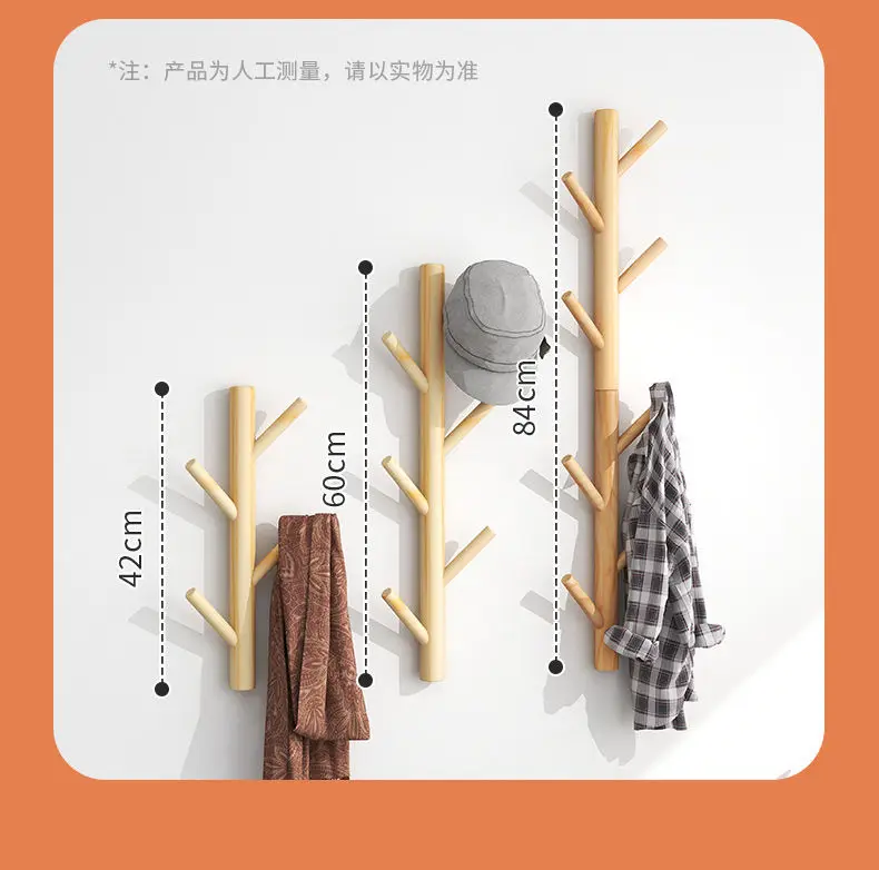 Tree Branch Solid Wood Wall Mounted Coat Racks Bedroom Clothes Hat Rack Living Room Entrance Coar Hanging Hooks