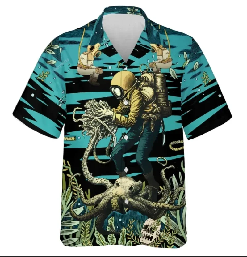 thumbnail image 1 of Camisas de verano para hombre 2024, novedad, con estampado 3D de tentáculos de pulpo, ropa con patrón creativo, camisetas de manga corta con solapa, 1 of 5