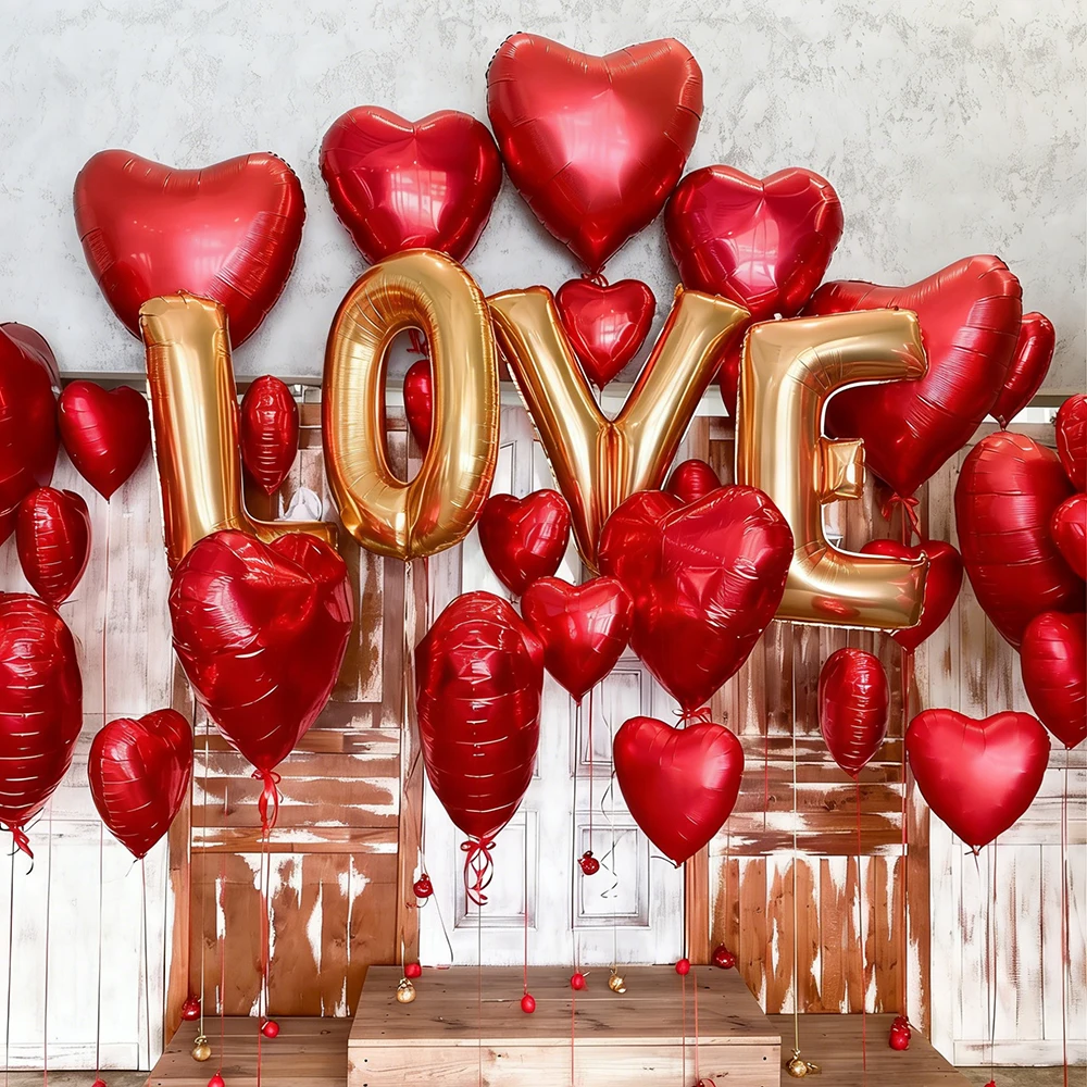 12 Stück herzförmige Folienballons, 45,7 cm, rot, cremefarben, beige, Liebesherz, Folienballons für Valentinstag, Hochzeit, Geburtstag, Party-Dekoration – Detail 12