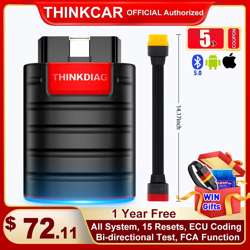 2024 THINKCAR Thinkdiag ALL System Car Diagnostic Tools 16 Resets ECU Coding 1 Year Free OBD2 Scanner Code Reader V1.23.004