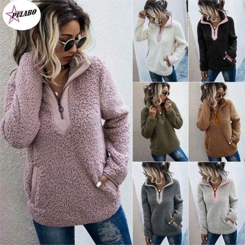 

Casual Oversized Fluffy Hoodie Women Christmas Zip Up Faux Fur Winter Fleece Sweatshirt Hoody Ladies Pullover