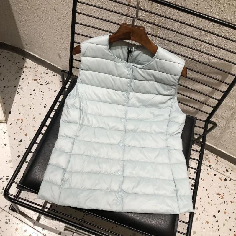 2023 New Women Sleeveless Puffer Jacket Spring Winter Female 90% White Duck Down Ultra Lightweight Packable Warm Down Liner Vest 4