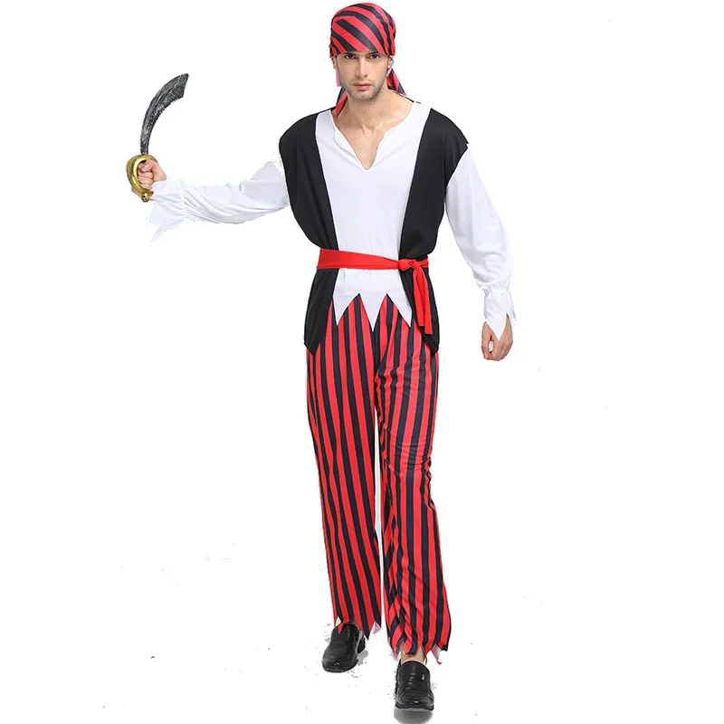 Halloween Adult Pirate Cosplay Costume Holiday Party Funny Dress Set Men Women Streetwear Long Sleeve Stage Performance