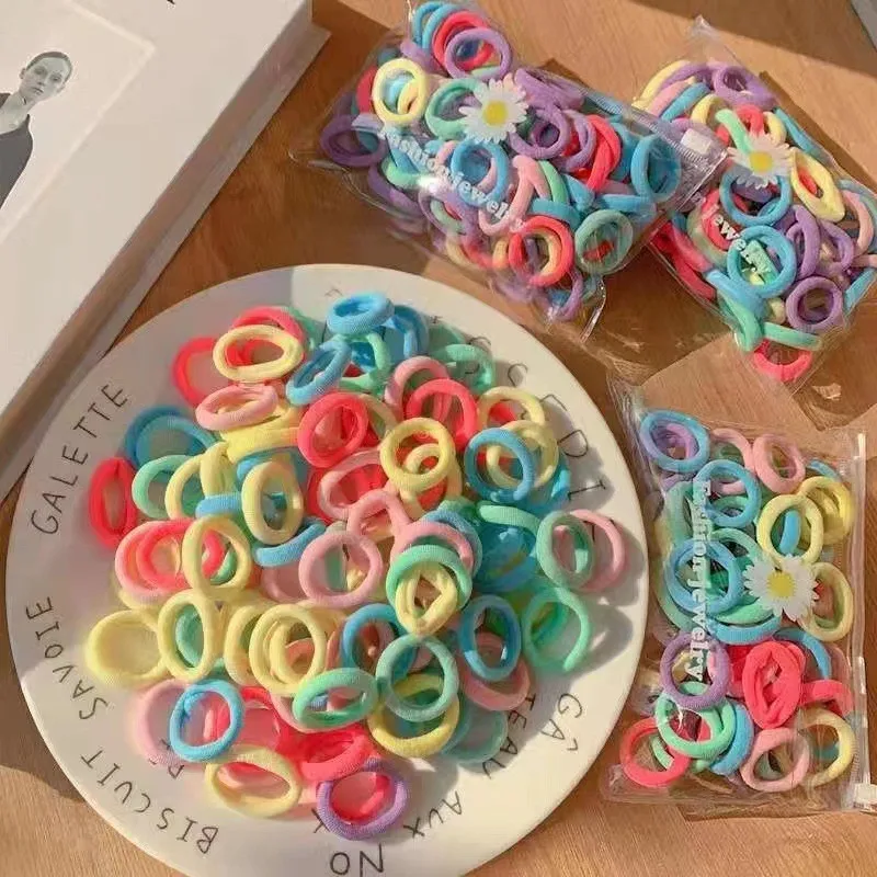 

100PCS/Set Small Candy Elastic Hair Bands Rubber bands Girls Kids 3CM Colorful Ponytail Scrunchies Ties Basic Hair Accessories