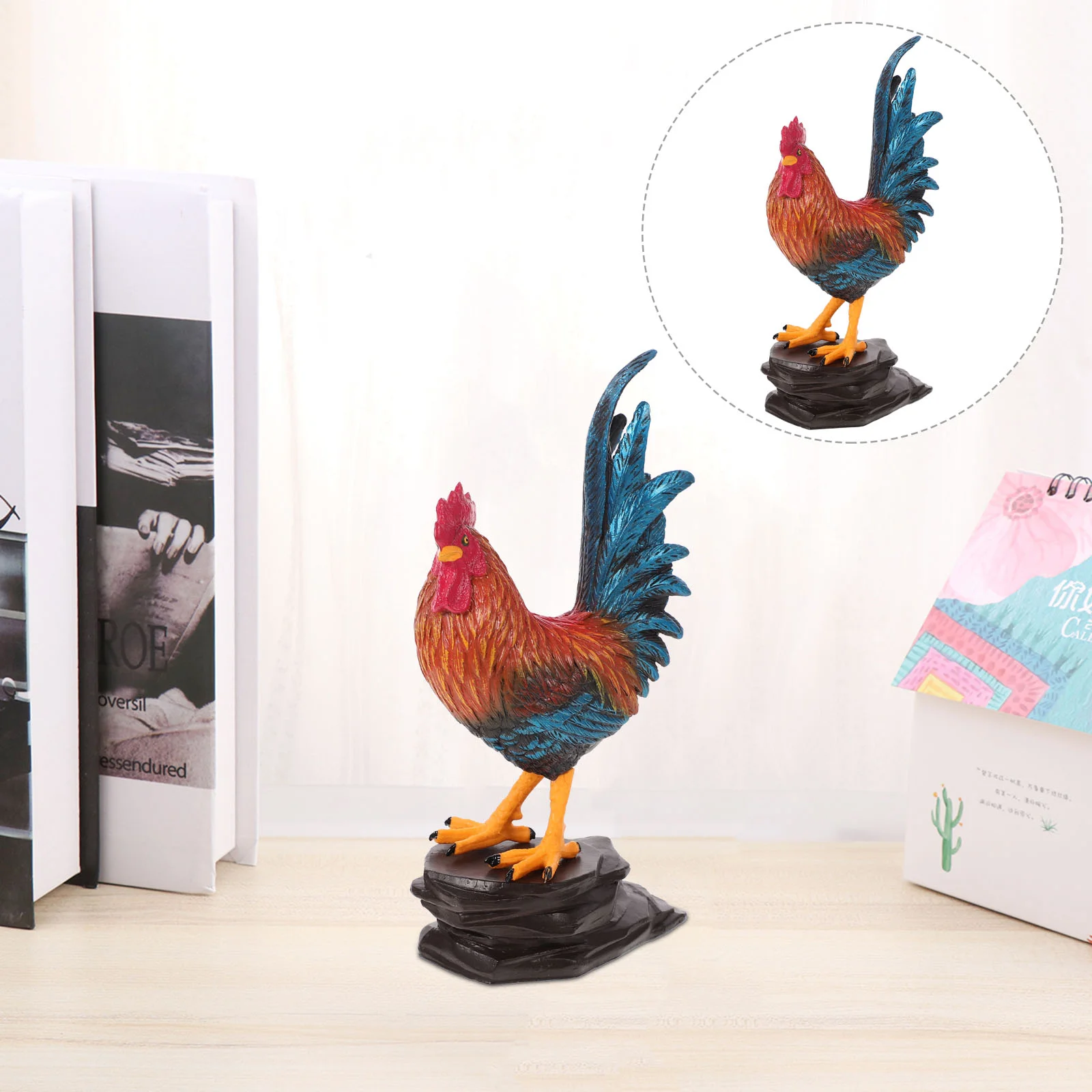 

Desk Chicken Figurine Simulated Rooster Statue Desktop Ornament Plastic Garden Adornment