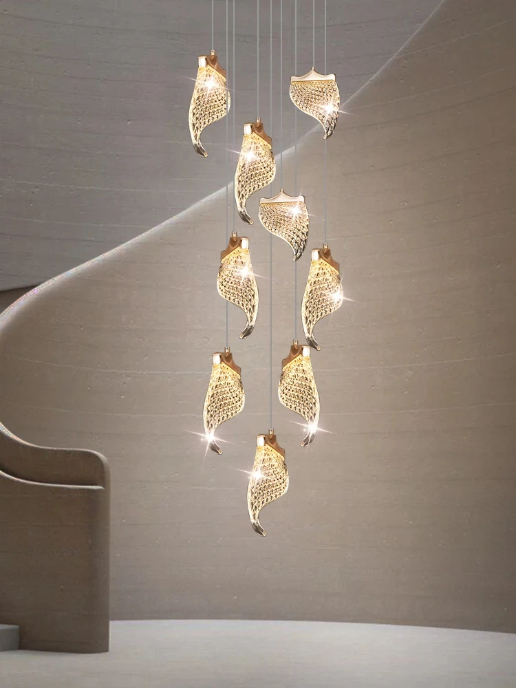 

Светодиодные Современные Люстры, освещение для гостиной, подвесные Акриловые светильники для ресторана, Двухуровневая Поворотная лампа-подвеска для лестницы