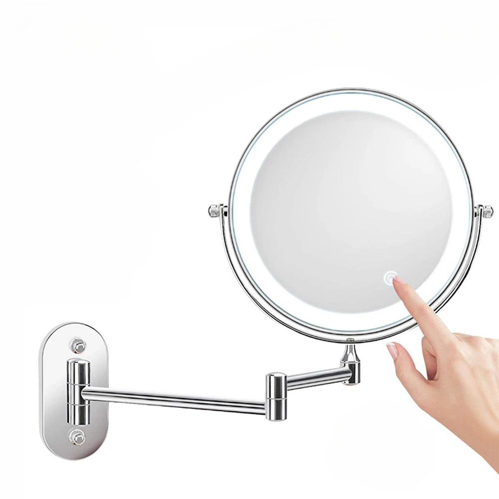 

8 inch Makeup Mirror Chrome 3x/5x/7x/10x Magnifying Double Side Battery Powered Bathroom 3 color light Smart Cosmetic Mirrors