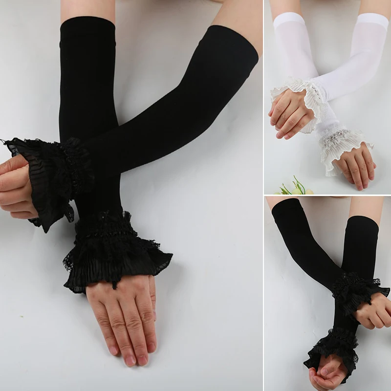Fingerless Gloves Arm Sleeves Women Long Elastic Arm Sleeve Fingerless Driving Gloves Sexy Lace Arm Cover Sun Protection Wrist Sleeve Comfort Soft Mittens