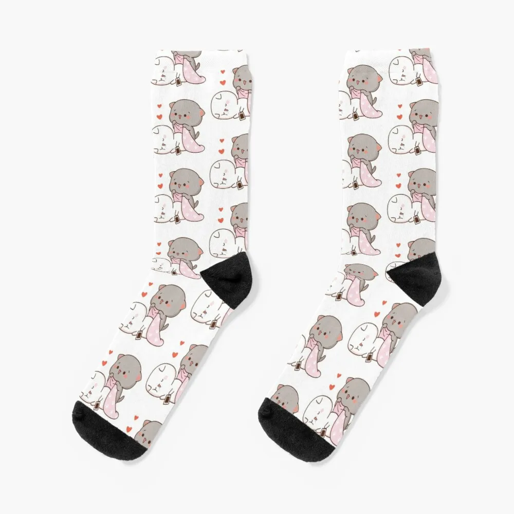 Peach and Goma Mochi Cat Drooling Socks