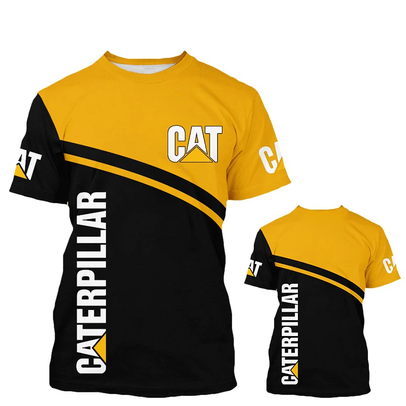 Camisetas de Caterpillar para hombres y ropa de calle con estampado 3D de excavadora de gato, moda deportiva, Camiseta cuello redondo de gran tamaño, camisetas para niños, 2022| | -