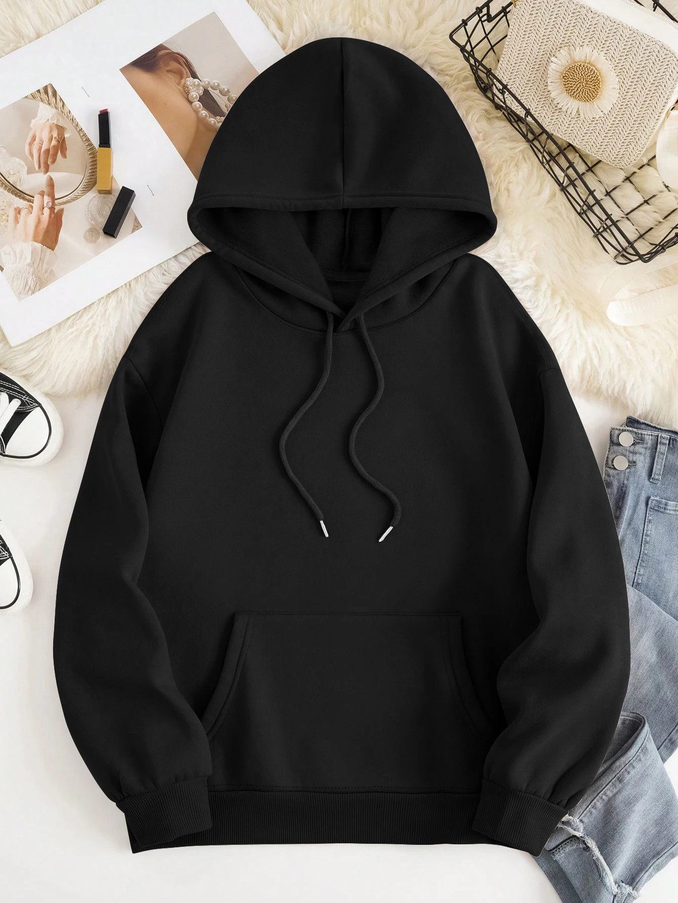 IN MY AUNTIE ERA letter print hoodie, Long Sleeve drawstring casual hooded sweatshirt for fall & spring, women's clothing