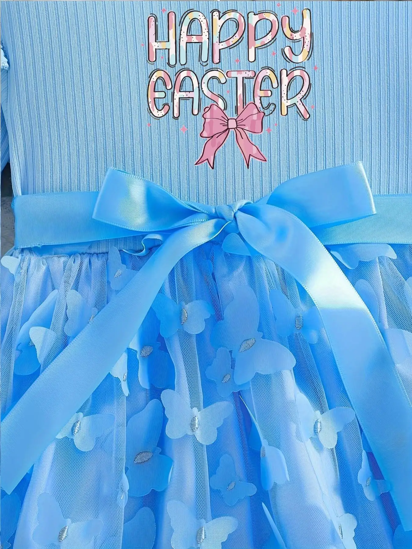 Girls Blue Easter Mesh Dress 4