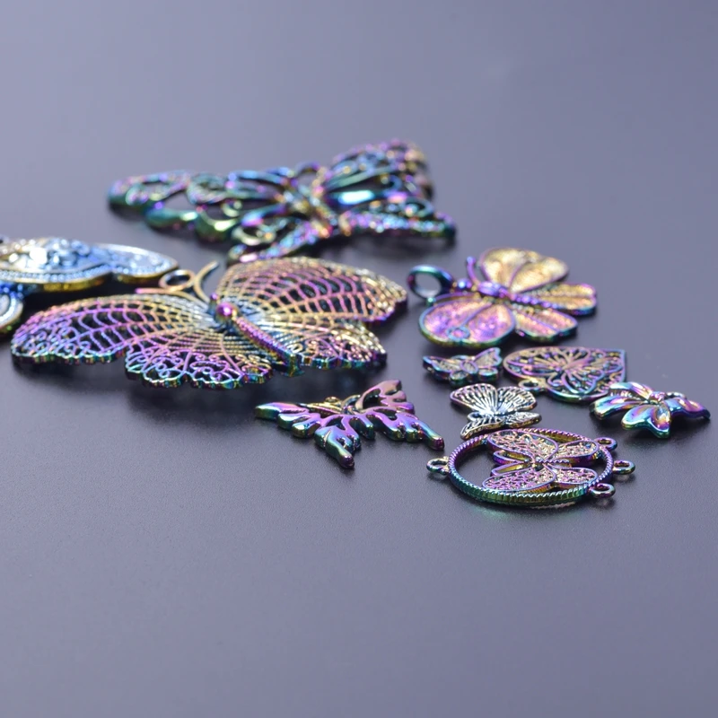 10pcs/lot Mix Rainbow Charm Large Butterfly Insect Pendants diy Charm for Jewelry Making Metal Accessories Bulk Wholesale