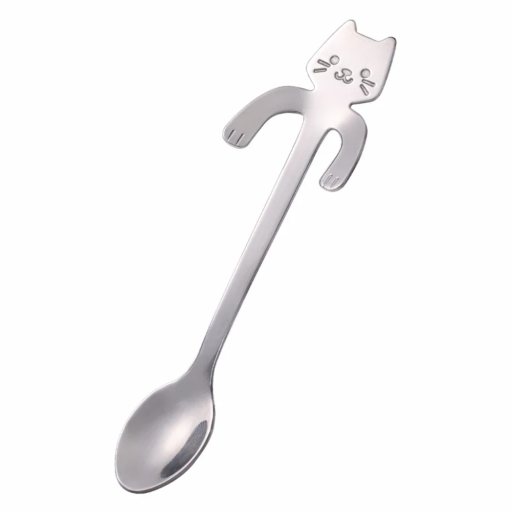 Stainless Steel Coffee Spoon Lovely Cute Cat Shape Teaspoon Dessert thumbnail 4