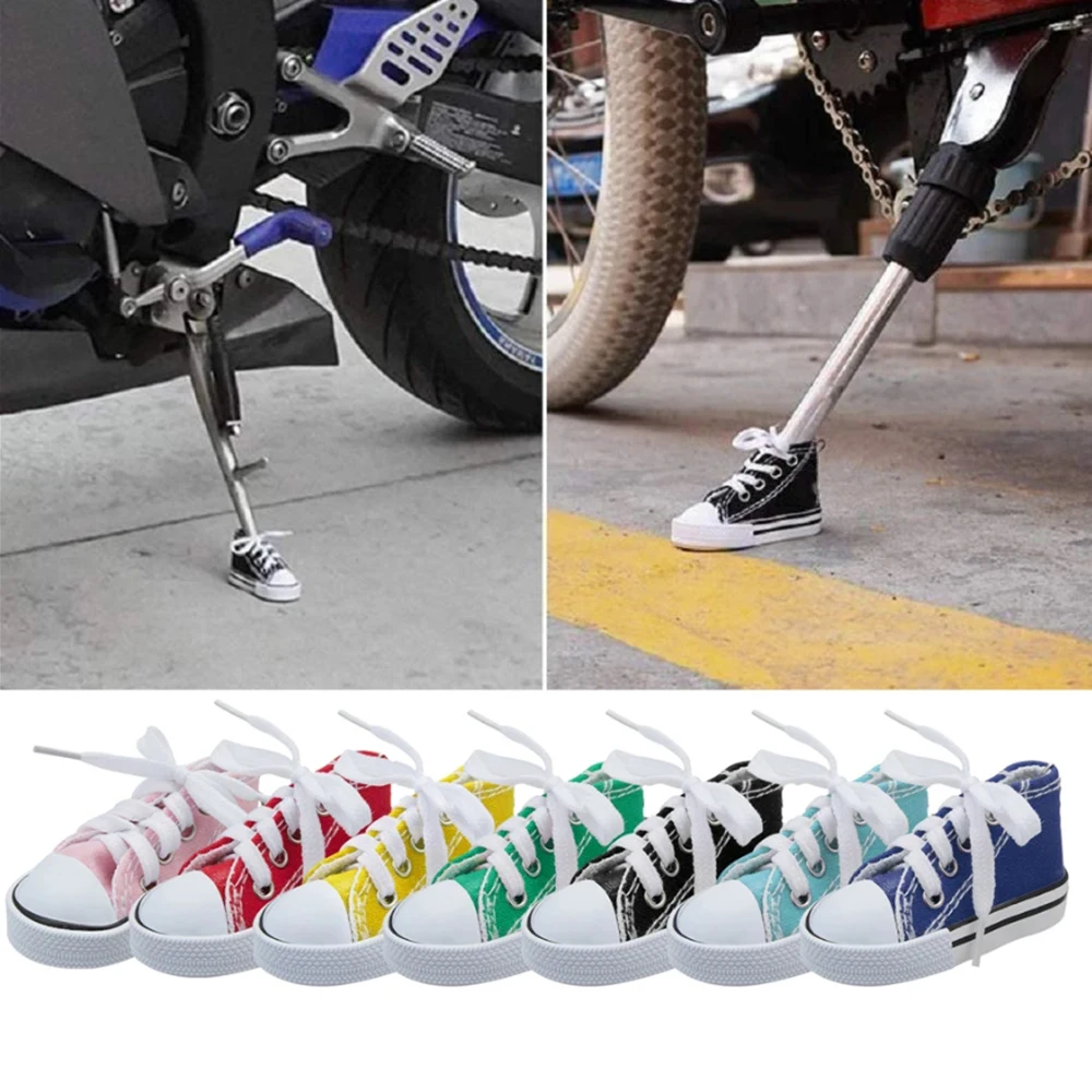 Motorcycle Kickstand Cover 1pc Funny Motorcycle Bicycle Shoe Shape Foot Support Side Tripod Cover Motor Electric Vehicle Bike Kickstand Mini Canvas Shoes