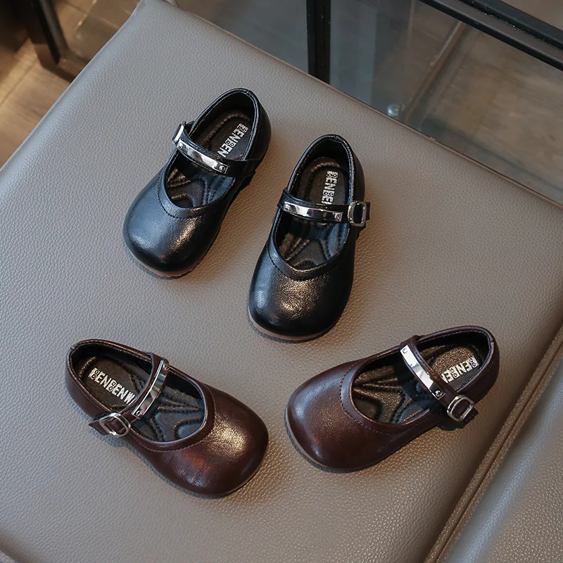 Leather Kids School Flats Shoes for Girls Autumn