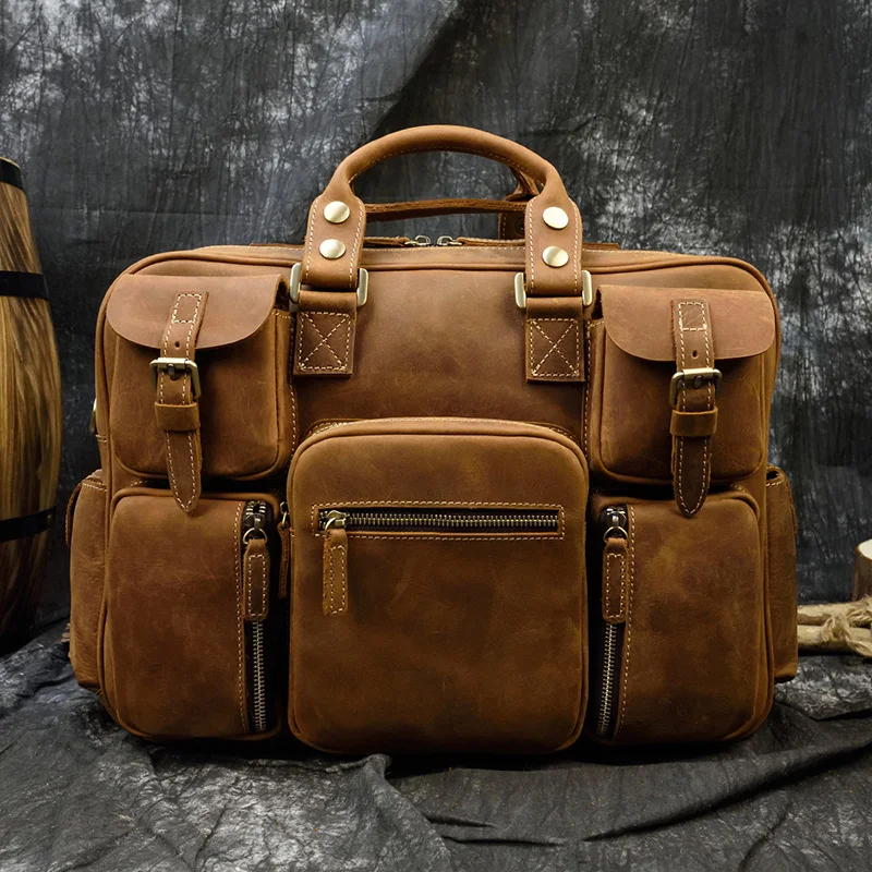 

Fashion Natural Leather Men Briefcases With Shoulder Strap Mans Laptop Notebook Hand Bag 2019 New Business Briefcase Bag