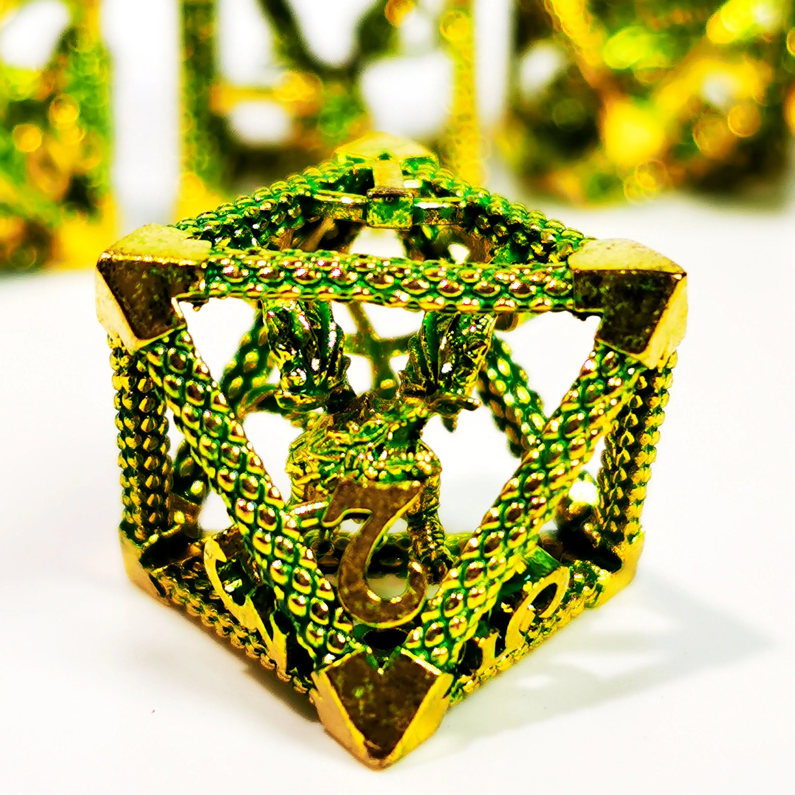 DnD Metal Dice Set - Dragon Hollow Design 7pc Green Zinc Alloy Dice for D&D, Dungeons and Dragons RPG Games 3