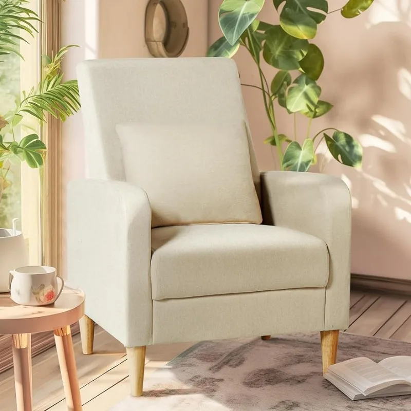 

Modern Upholstered Accent Chair Armchair with Pillow,Fabric Reading Living Room Side Chair,Single Sofa with Lounge Seat and Wood
