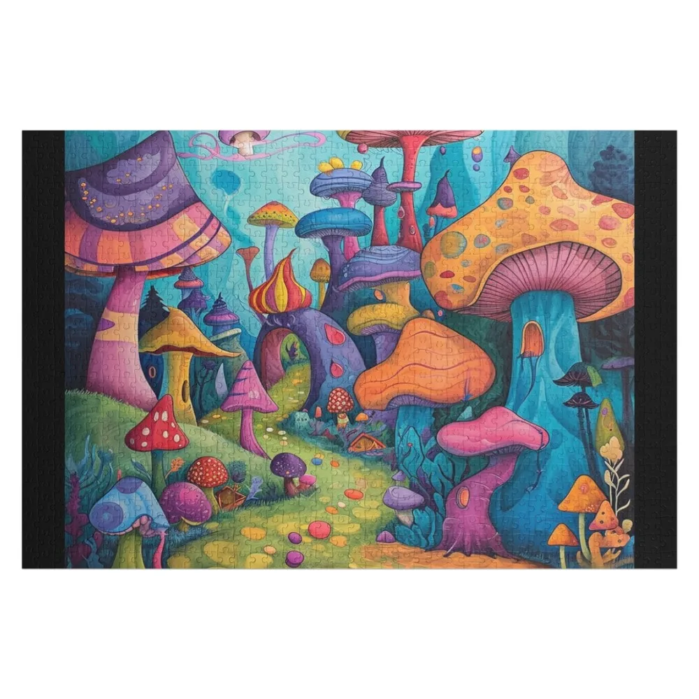 

Enchanted Forest Mushrooms, Whimsical Cartoon Fantasy Art Mushroom Village Jigsaw Puzzle Custom Child Custom Gifts Iq Puzzle