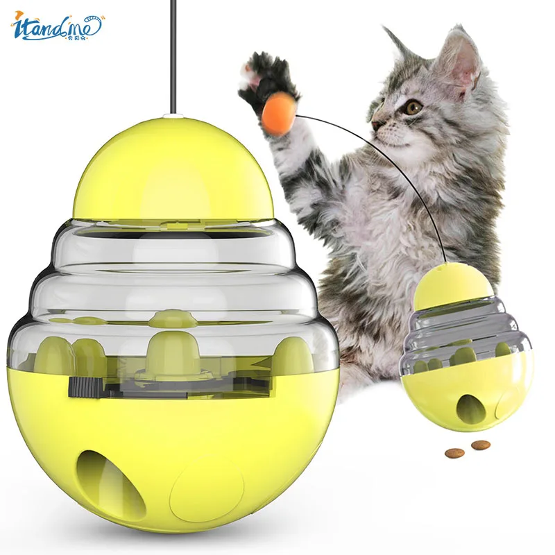 

Tumbler Funny Cat Stick Toy With Teaser Cat Ball Leaking Food Toy For Cats Kitten Self-Playing Puzzle Interactive Cat Toys