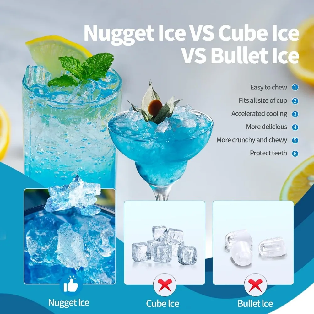 Description Picture 6 of itemNugget Countertop Ice Maker with Soft Chewable 34LBS/24H Pebble Portable Machine Scoop Self-Cleaning One-Click Operation