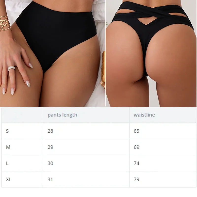 New Women's Beach Shorts Sexy Thong Hollow Cross Bikini Shorts Solid Color High Waist Triangle Thong Bikini Bottoms bikini bottom bikini set bikini swimsuit women swimwear