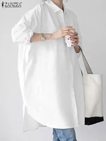 ZANZEA Summer Women Fashion Blouse Lapel Neck Long Sleeve Shirt Femme Casual Loose Work OL Tops Tunic Oversized Solid Blusas - Image 4
