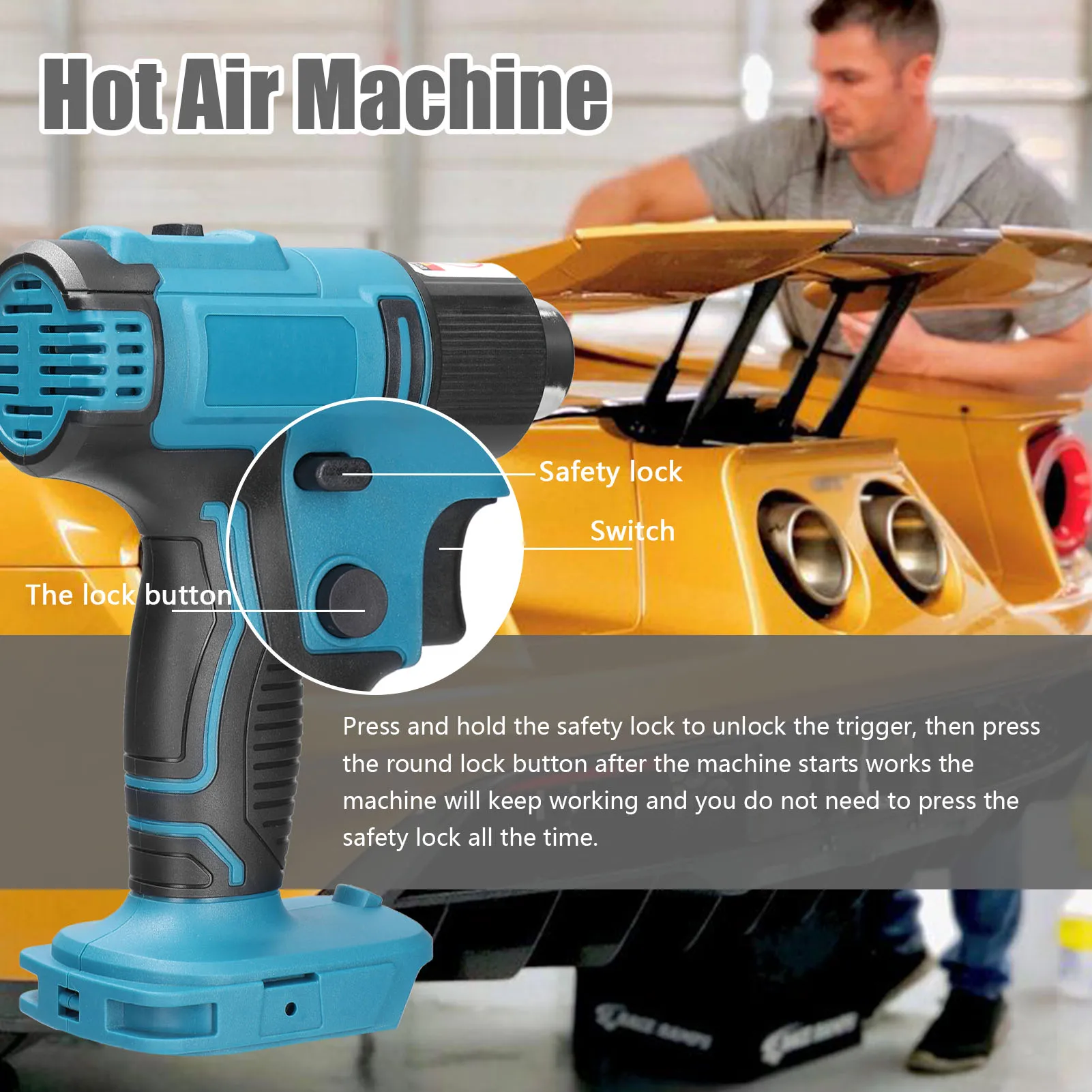 Pistola Aire Caliente Inalámbrica Soplador Aire 0-500 Pistola Calor Recargable Para Batería