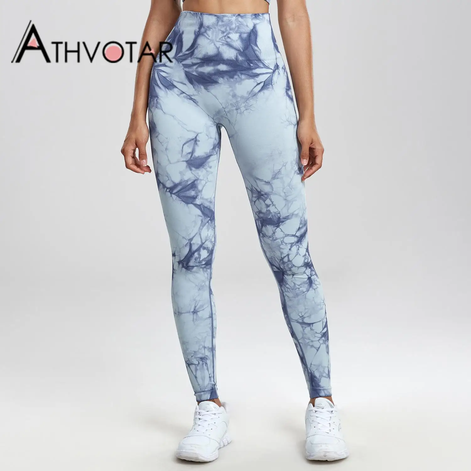 

ATHVOTAR Seamless Leggings Women Push Up Tie Dye Fashion Aesthetic Casual Blue Legging High Waist Printing Gym Sports Leggings