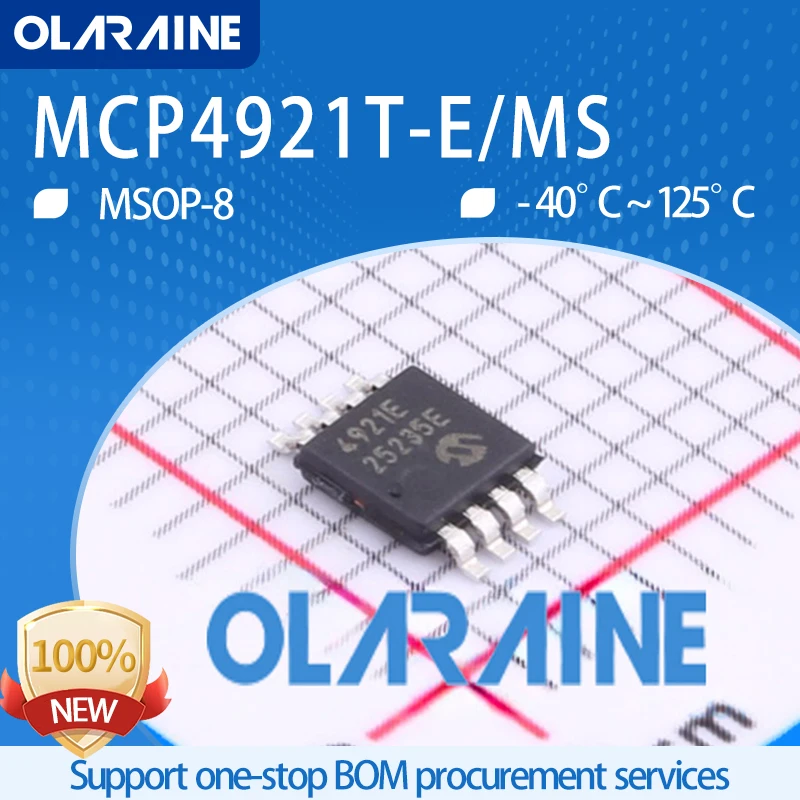 

1Pcs MCP4921T-E/MS MSOP-8 SMD 1 Channel 4.5 us Digital-to-analog converter - DAC Sgl 12-bit SPI int 2.7 V to 5.5 V AEC-Q100