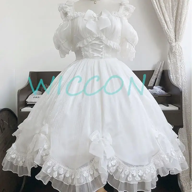 Japanese Victorian Gothic Lolita Dress Women Black White Elegant Backless Fairy Dresses Girly Kawaii Sweet Cosplay Mini Vestidos