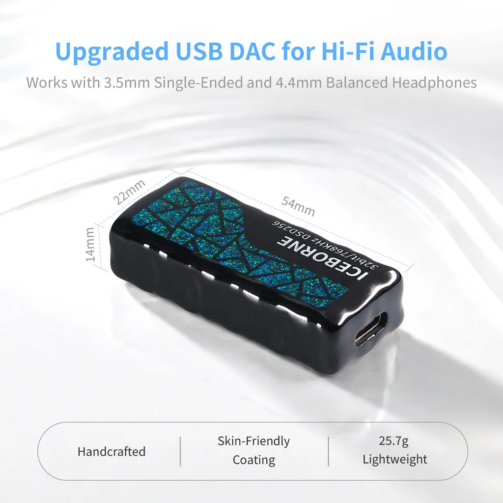 AFUL ICEBORNE HiFi 휴대용 USB DAC AMP 듀얼 CS43198 칩 32Bit/768kHz DSD256 3.5+4.4mm 밸런스드 헤드폰 앰프