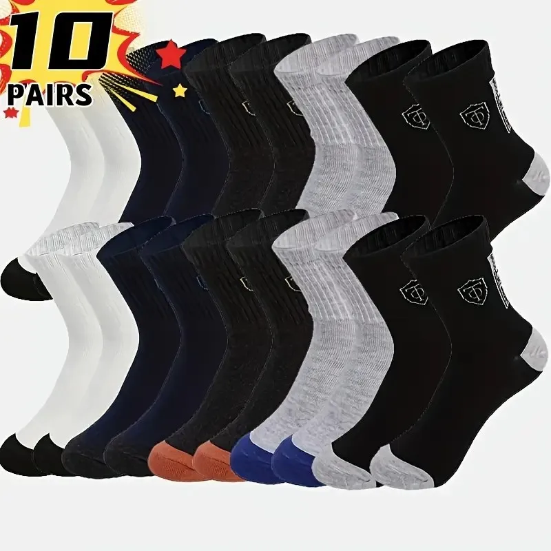 Men's Mid Calf Socks 2/5/10 Pairs Autumn Winter Comfort Breathability Suitable Outdoor Sports Daily Business Wear All Seasons