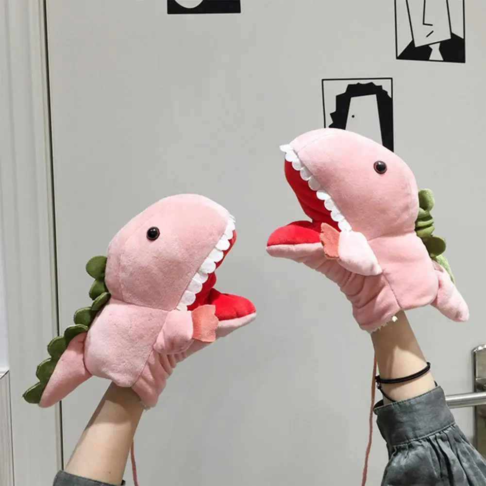 1 Pair Dinosaur Hand Gloves Cartoon Realistic Fabric Open Mobile Mouth Hand Puppet Toys for Kids