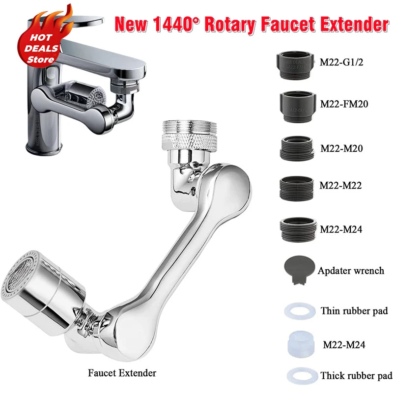 Faucet Aerator 1440&deg; Swivel Antisplash Plastic Kitchen Tap Extend Water Nozzle 22/24mm Adaptor Bubbler Robotic Arm