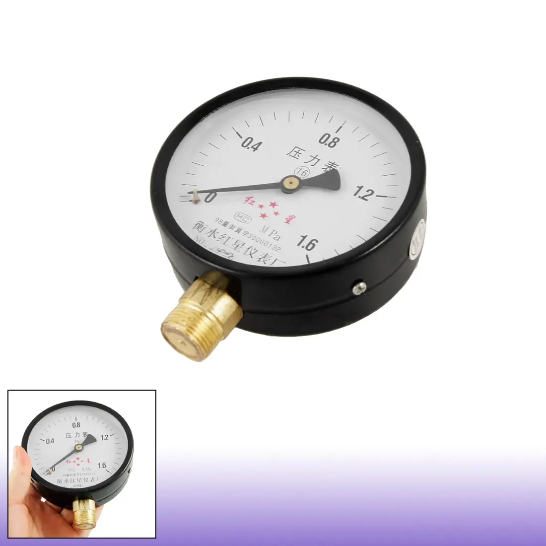 0 - 1.6Mpa 검정색 케이스 원형 스케일 범위 압축 공기 압력 게이지 14mm ..