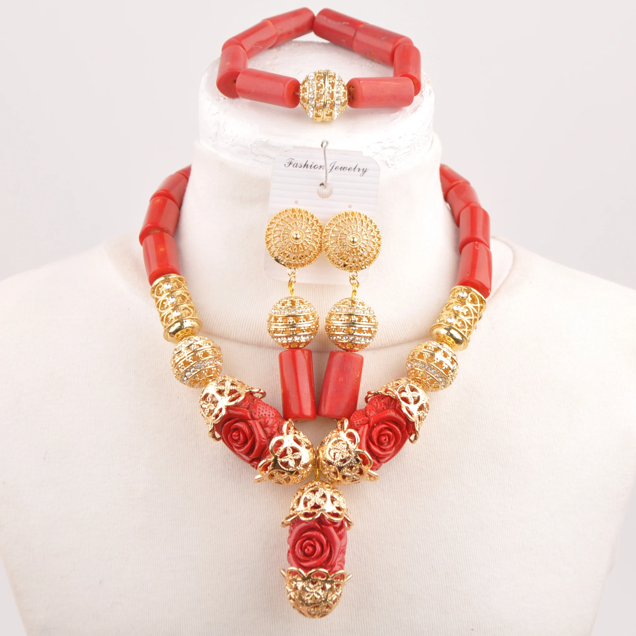 

Red Coral Jewelry Set Nigerian Wedding African Beads Jewelry Set