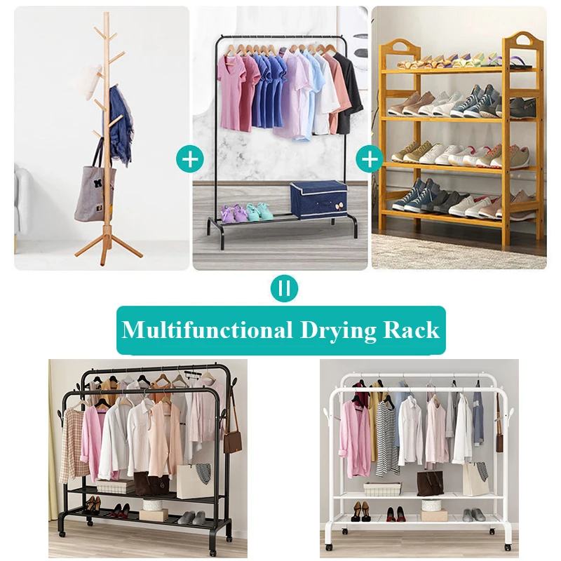 Display Kleding Kledingrek Heavy Duty Kleding Organizer Vrijstaande Hanger Staand Metaal Stevig Schoenenrek Metaal Multifunctioneel Slaapkamerrek met Bovenstang en Opslag,Eenvoudig te monter