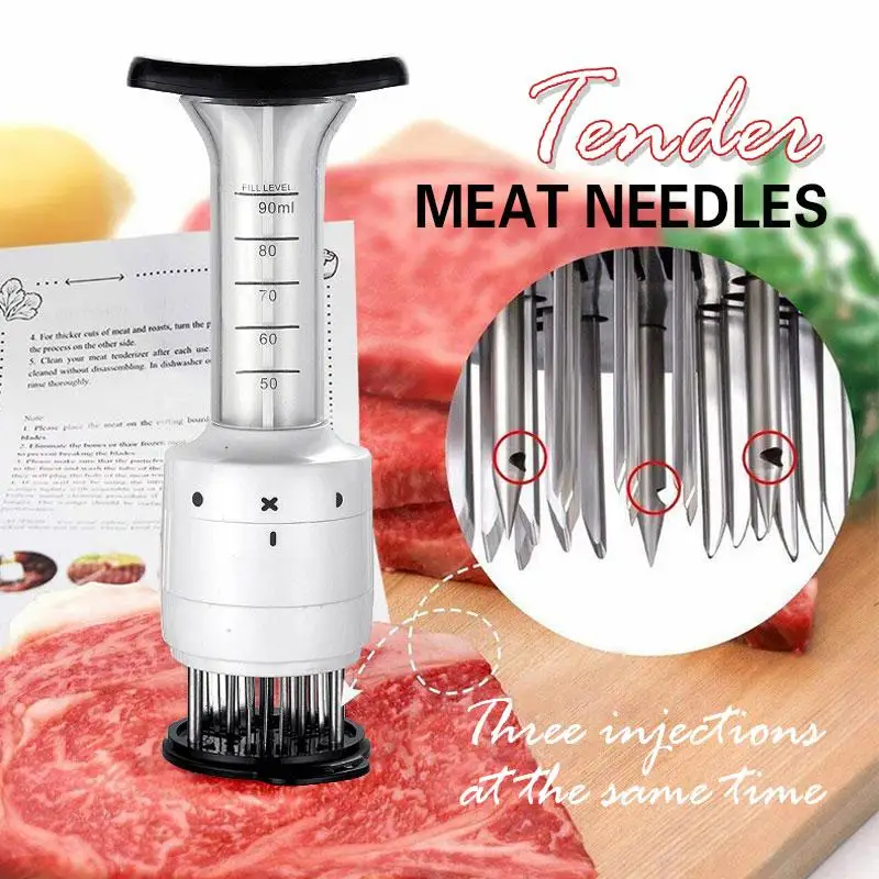 Stainless Steel Meat Needles Pounders Tenderizer and Sauce Injector BBQ Meat Steak Beef Sauce Tenderizer Cooking Kitchen Tools