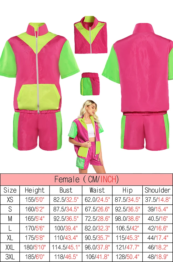 thumbnail image 1 of Disfraz de cosplay retro de los años 80 y 90, pantalones cortos de moda, chaqueta, traje de jogging, Carnaval de Halloween para mujeres adultas y niñas, juego de rol, 1 of 5