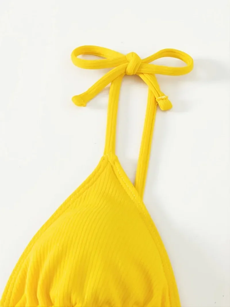 Sexy Yellow Solid Micro Bikinis Sets Triangle Cup Thong Swimsuit Women Bikinis Swimsuits Beachwear Bathing Suits Swimwear Bakini 6