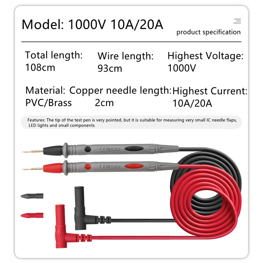 Digital Multimeter Multimeter Tester Multimeter Test Leads Universal Probe Test Leads Pin AC DC 1000V 20A 10A CAT III Measuring Probes Pen for Multi-Meter Tester