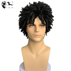 Short Black Synthetic Men's Wigs Braided Hair Dreadlock Wigs Afro Kinky Curl Hairstyles Male Wig With Bangs Cool Male Daily Wigs