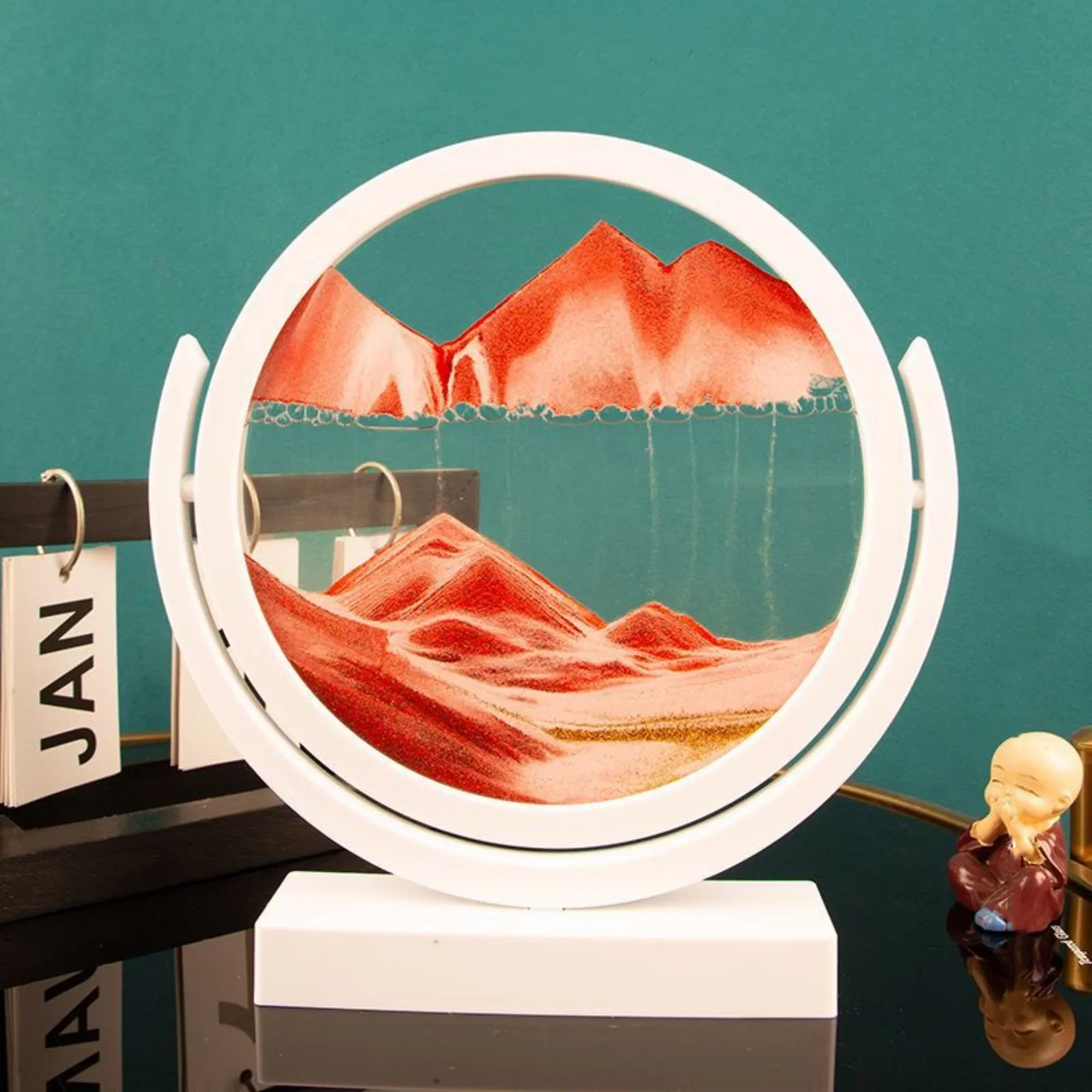 3D Moving Sand Picture Art Hourglass White Rotatable Frame Round Glass Sea Deep Sandscape Sandglass Quicksand Home Decor Gifts